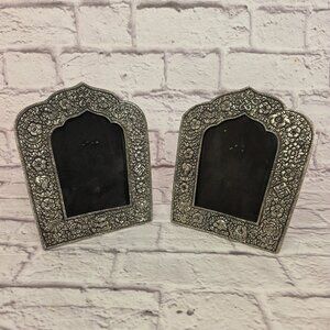 Vintage Ornate Photo Frames Floral Silver Metal 4x6 Pair With Easel Backs